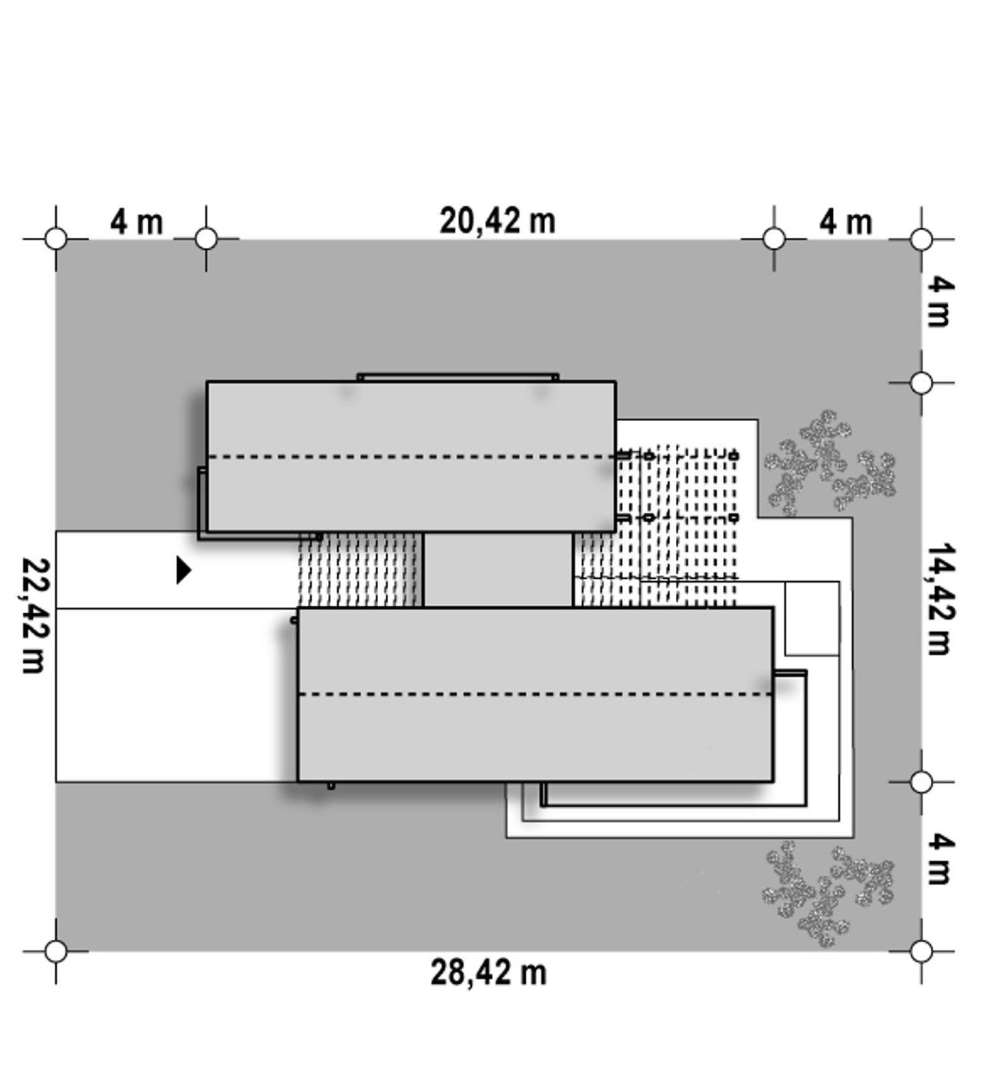 Plan amplasament Casă parter 165 mp utili, 5 dormitoare, o baie