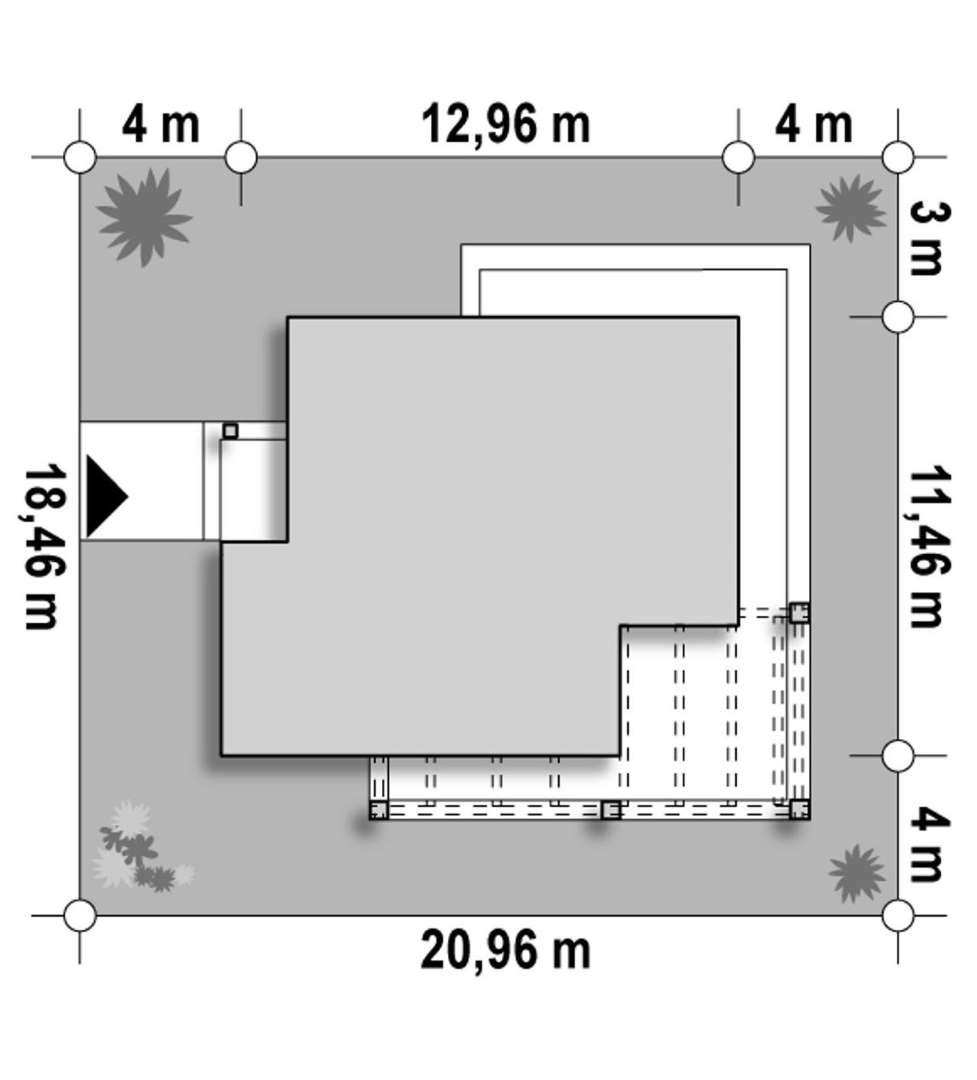 Plan amplasament Casă parter 98 mp utili, 3 dormitoare, 2 băi