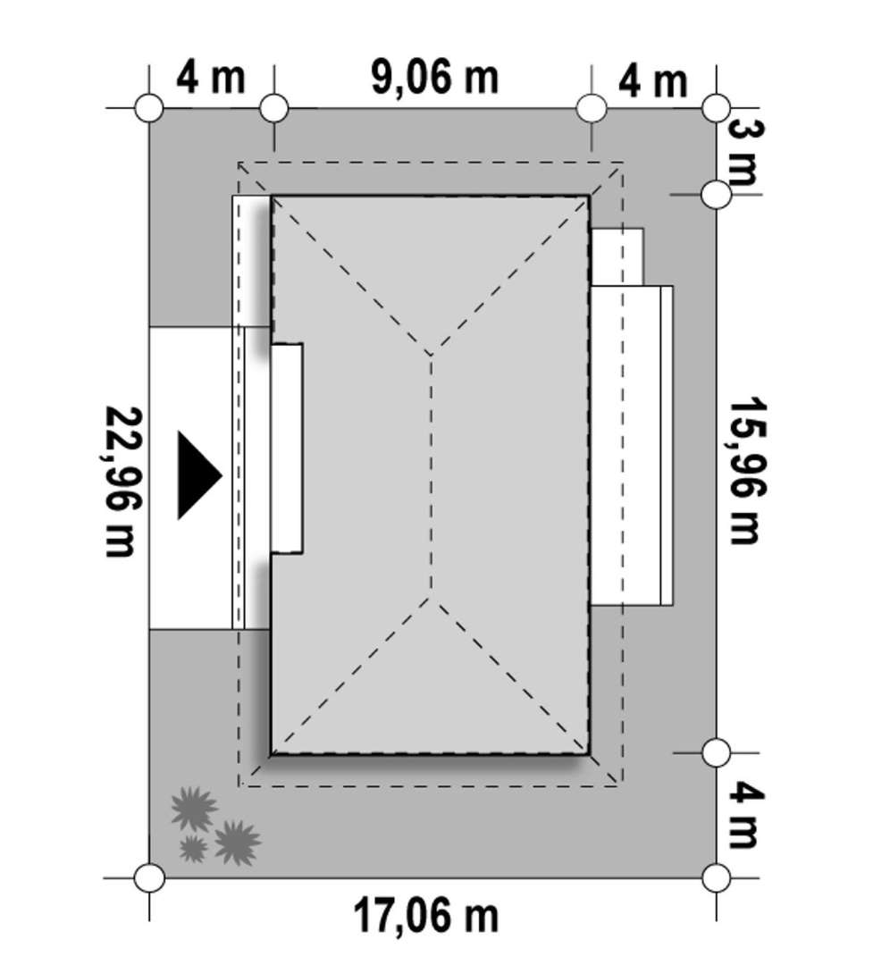 Plan amplasament Casă parter 80 mp utili, 3 dormitoare, 2 băi