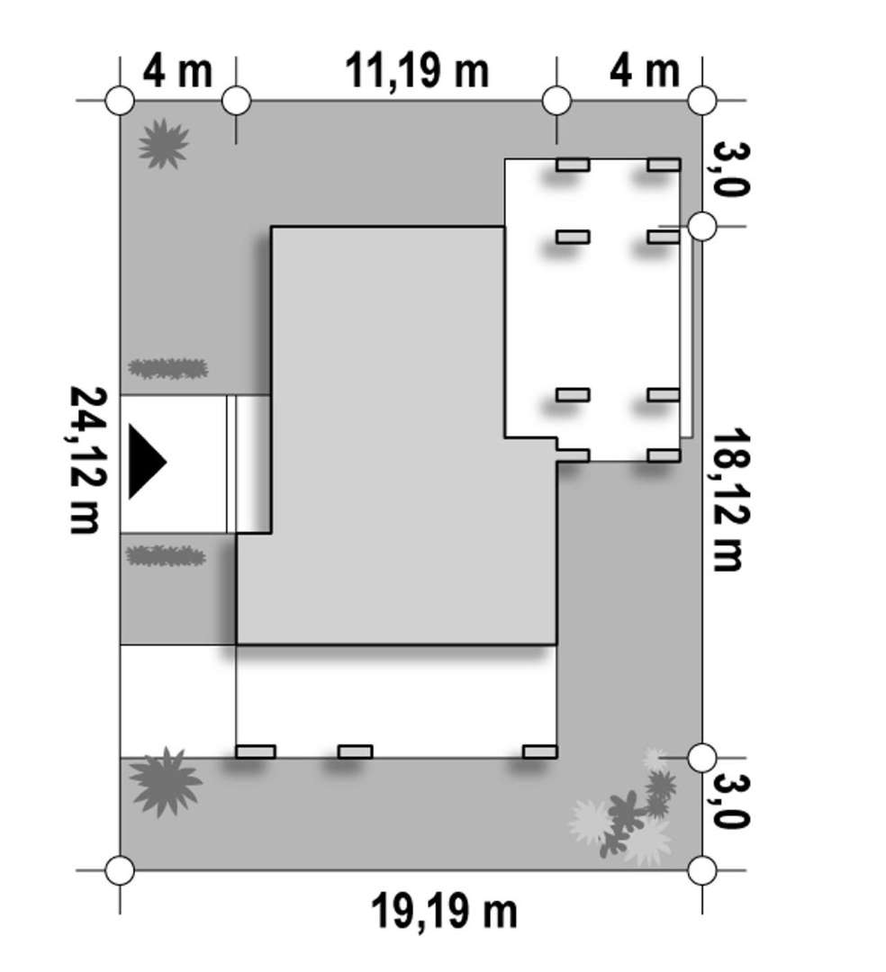 Plan amplasament Casă parter 106 mp utili, 3 dormitoare, o baie
