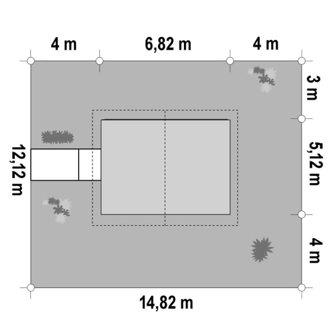 Plan amplasament Casă parter 38 mp utili, un dormitor, o baie