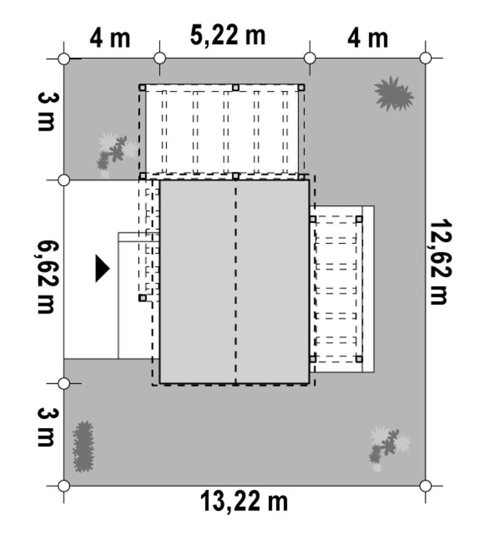 Plan amplasament Casă parter 27 mp utili, un dormitor, o baie