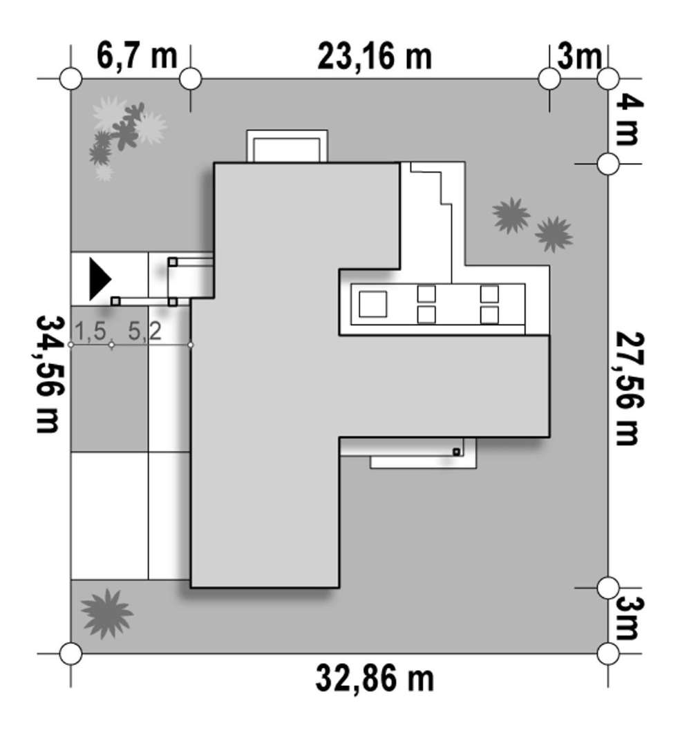 Plan amplasament Casă parter 221 mp utili, 3 dormitoare, 4 băi