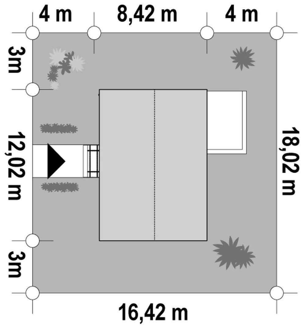 Plan amplasament Casă parter 84 mp utili, 3 dormitoare, o baie