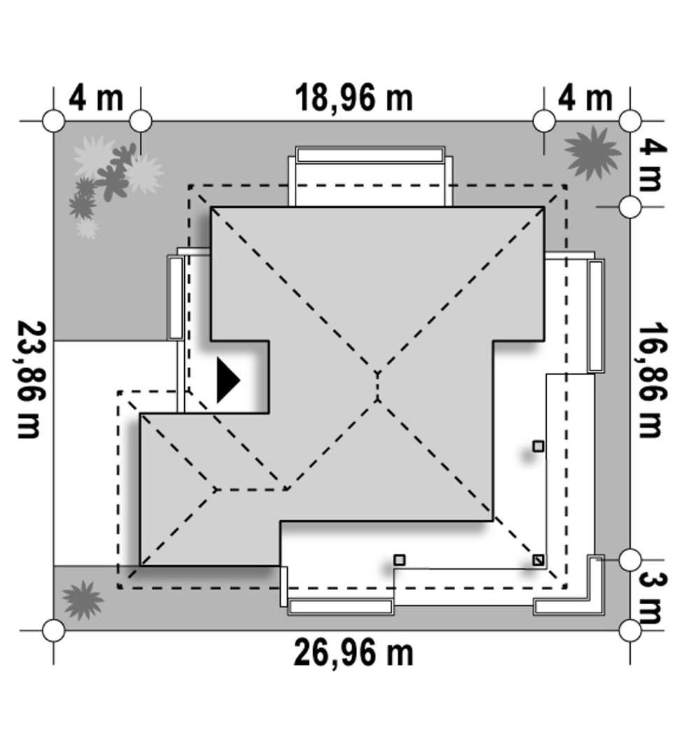 Plan amplasament Casă parter 143 mp utili, 4 dormitoare, 3 băi