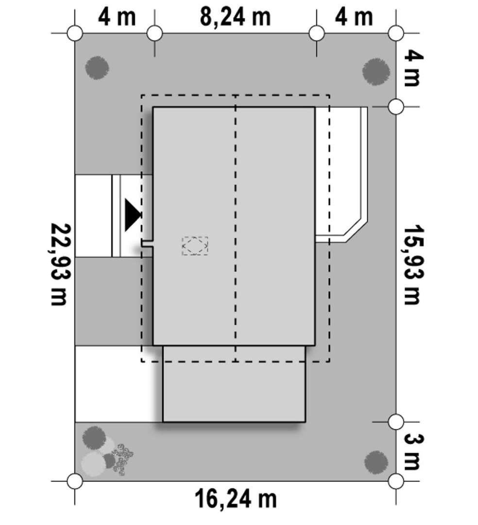Plan amplasament Casă parter 117 mp utili, 2 dormitoare, o baie