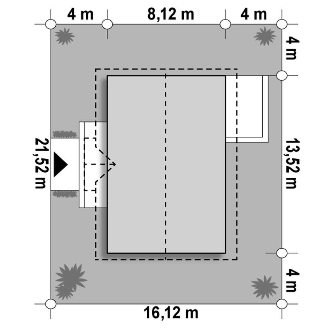 Plan amplasament Casă parter 88 mp utili, 3 dormitoare, o baie