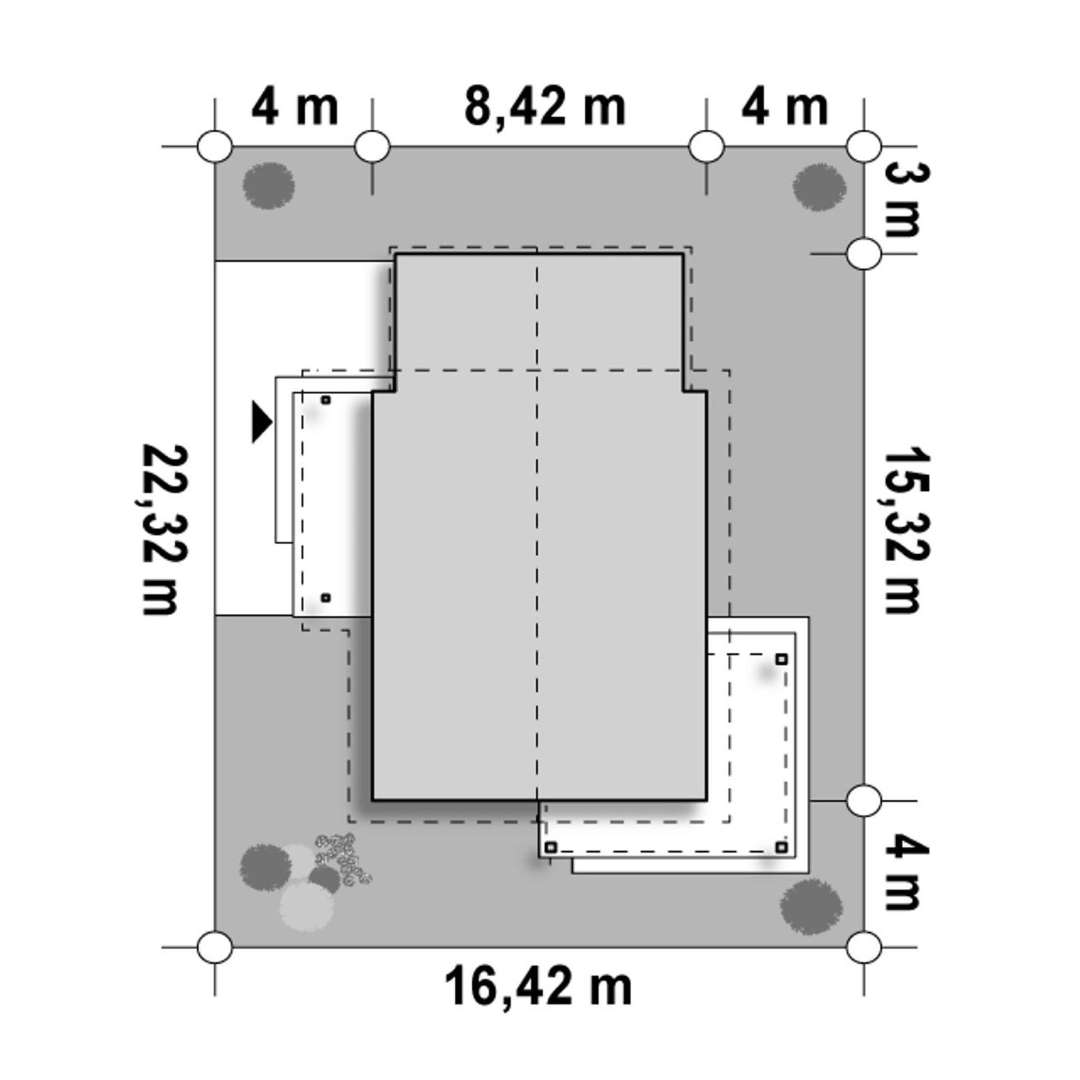 Plan amplasament Casă parter 80 mp utili, 2 dormitoare, o baie