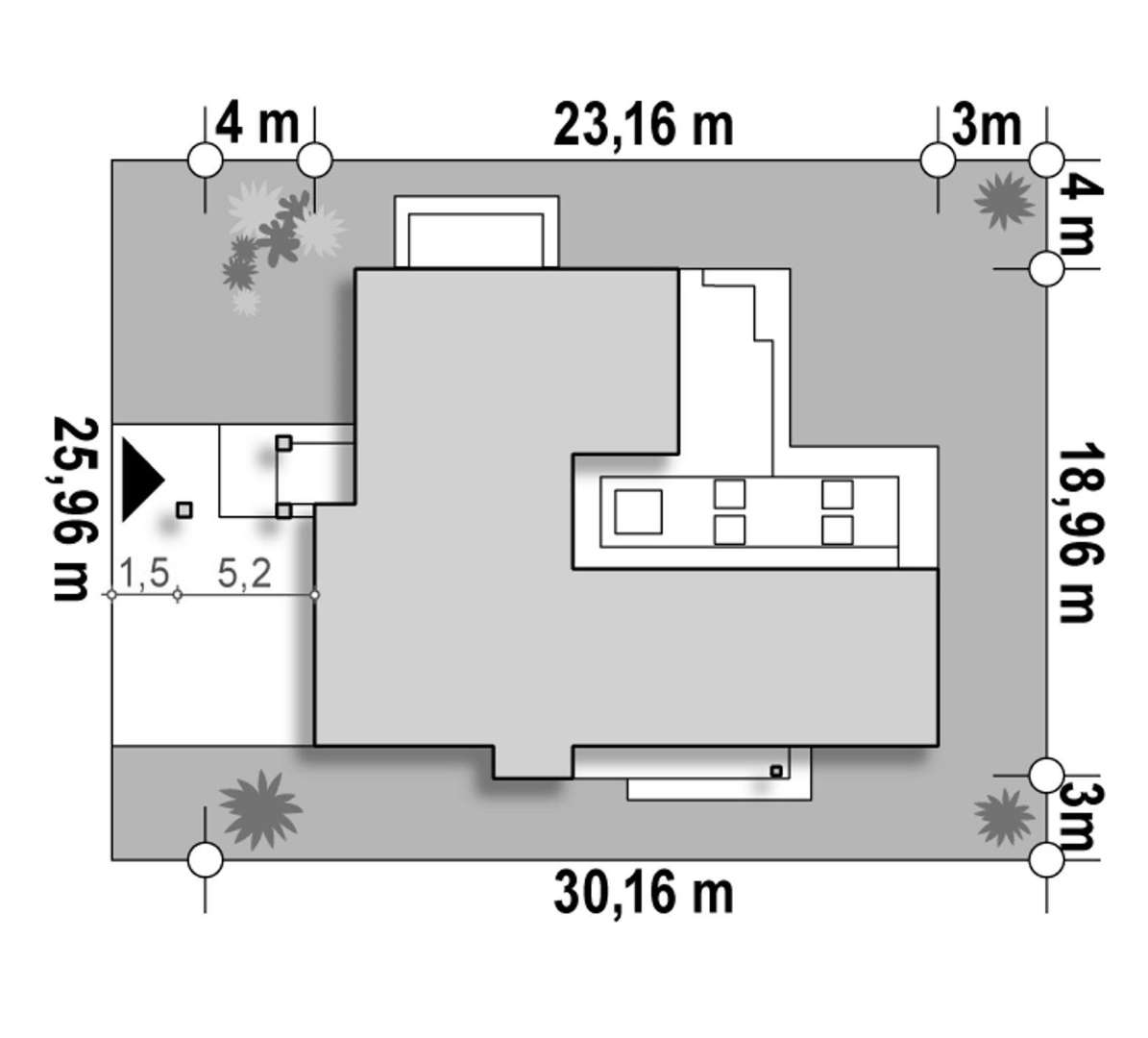 Plan amplasament Casă parter 184 mp utili, 3 dormitoare, 2 băi