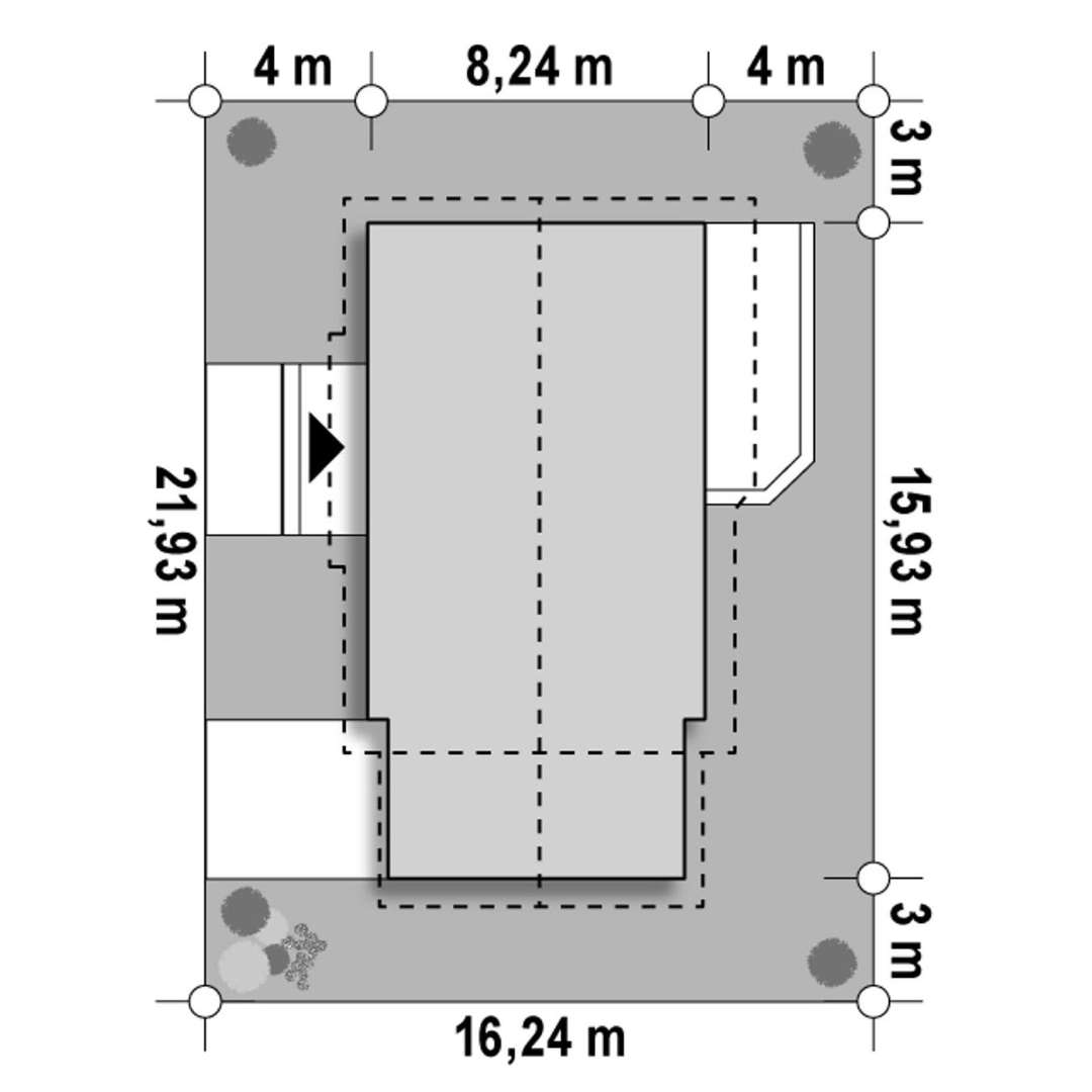 Plan amplasament Casă parter 82 mp utili, 3 dormitoare, o baie
