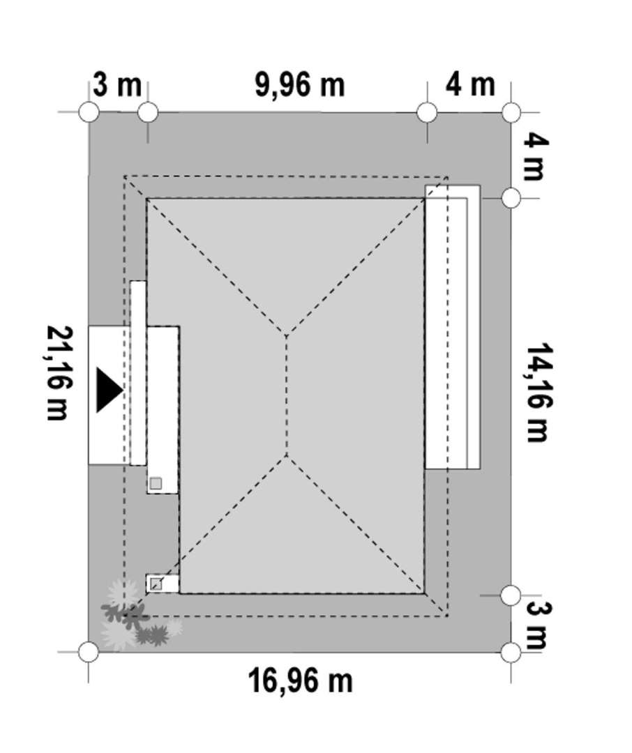 Plan amplasament Casă parter 76 mp utili, 2 dormitoare, o baie