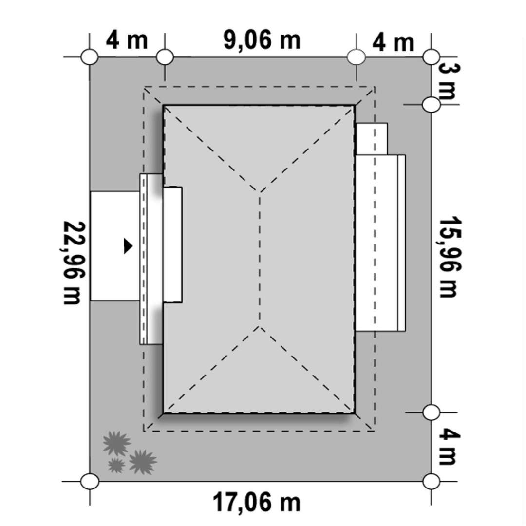 Plan amplasament Casă parter 82 mp utili, 3 dormitoare, 2 băi