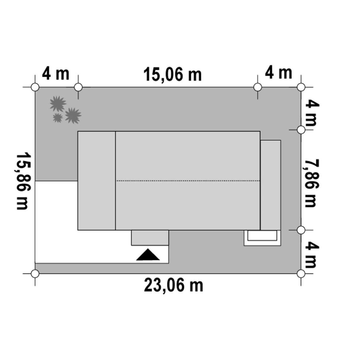 Plan amplasament Casă parter 67 mp utili, 2 dormitoare, o baie