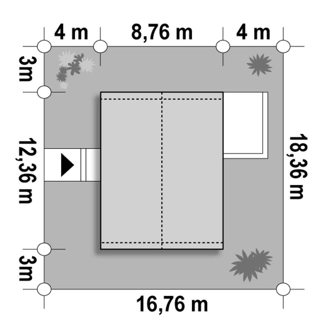 Plan amplasament Casă parter 85 mp utili, 3 dormitoare, o baie