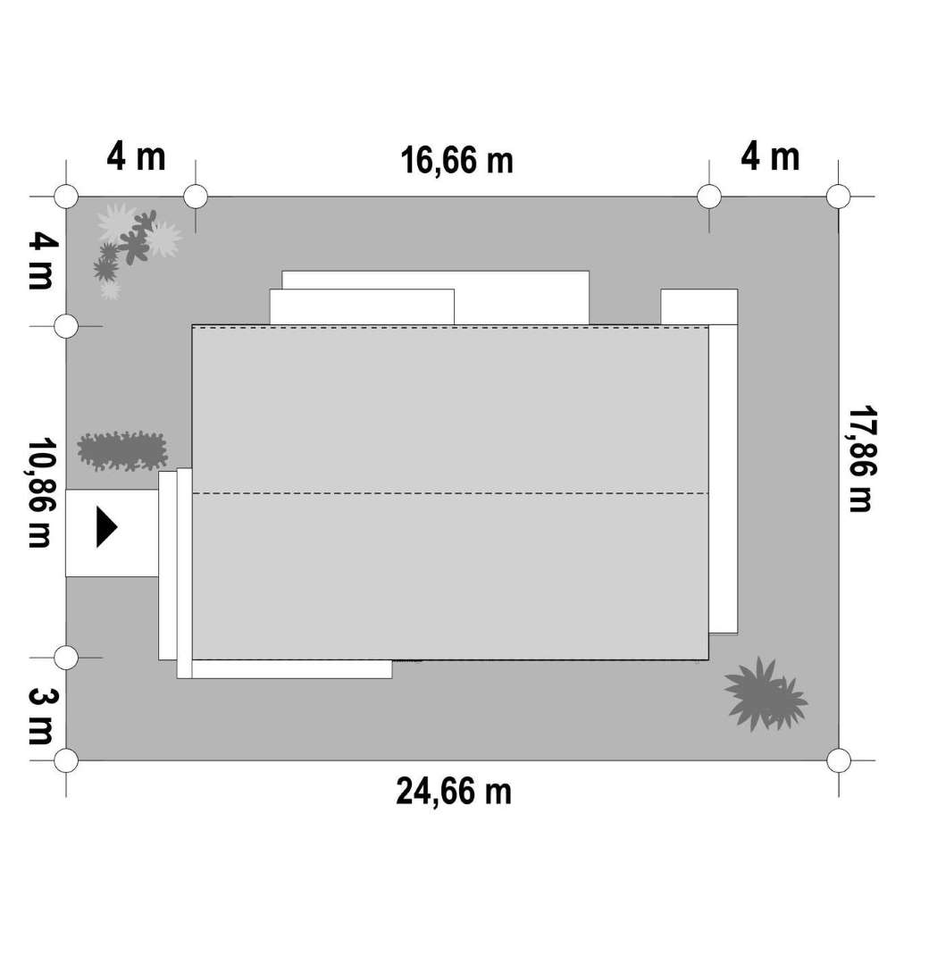 Plan amplasament Casă parter 120 mp utili, 2 dormitoare, 2 băi