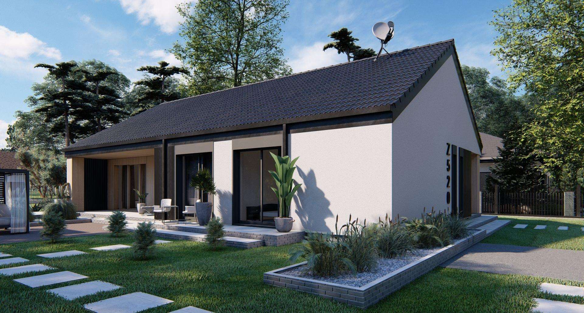 Fatada Casă parter 120 mp utili, 2 dormitoare, 2 băi
