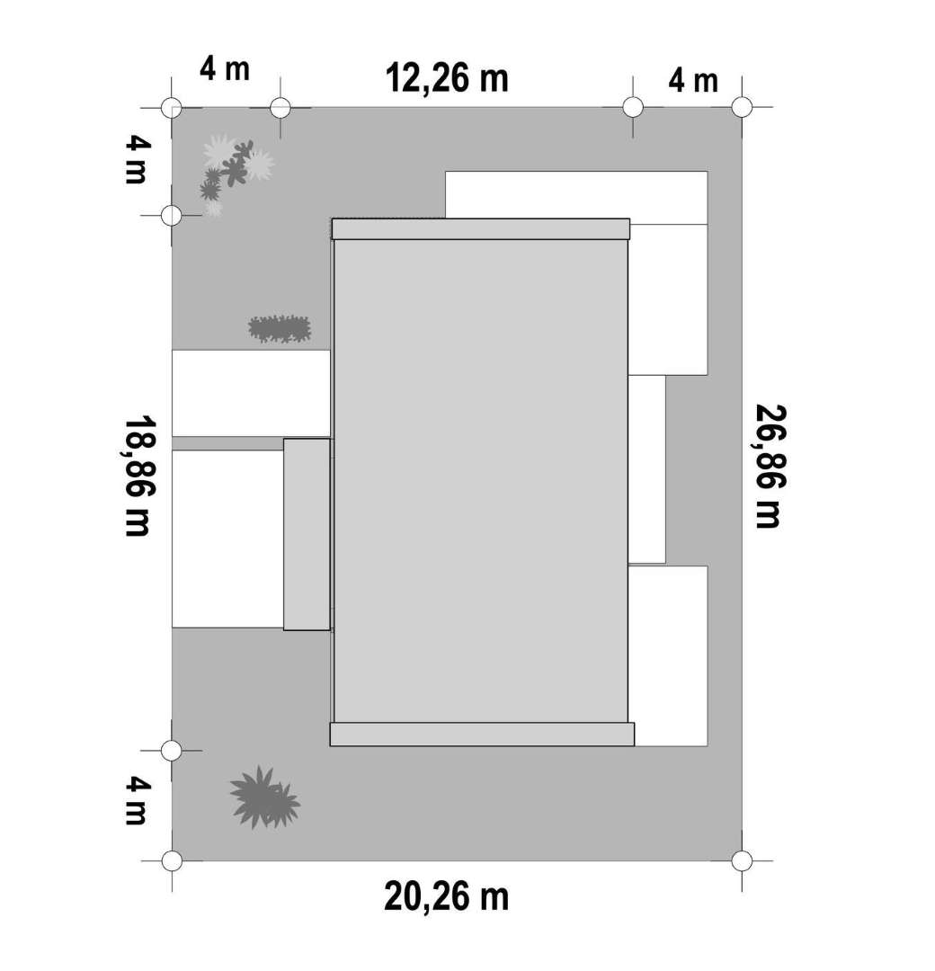 Plan amplasament Casă parter 121 mp utili, 2 dormitoare, 2 băi
