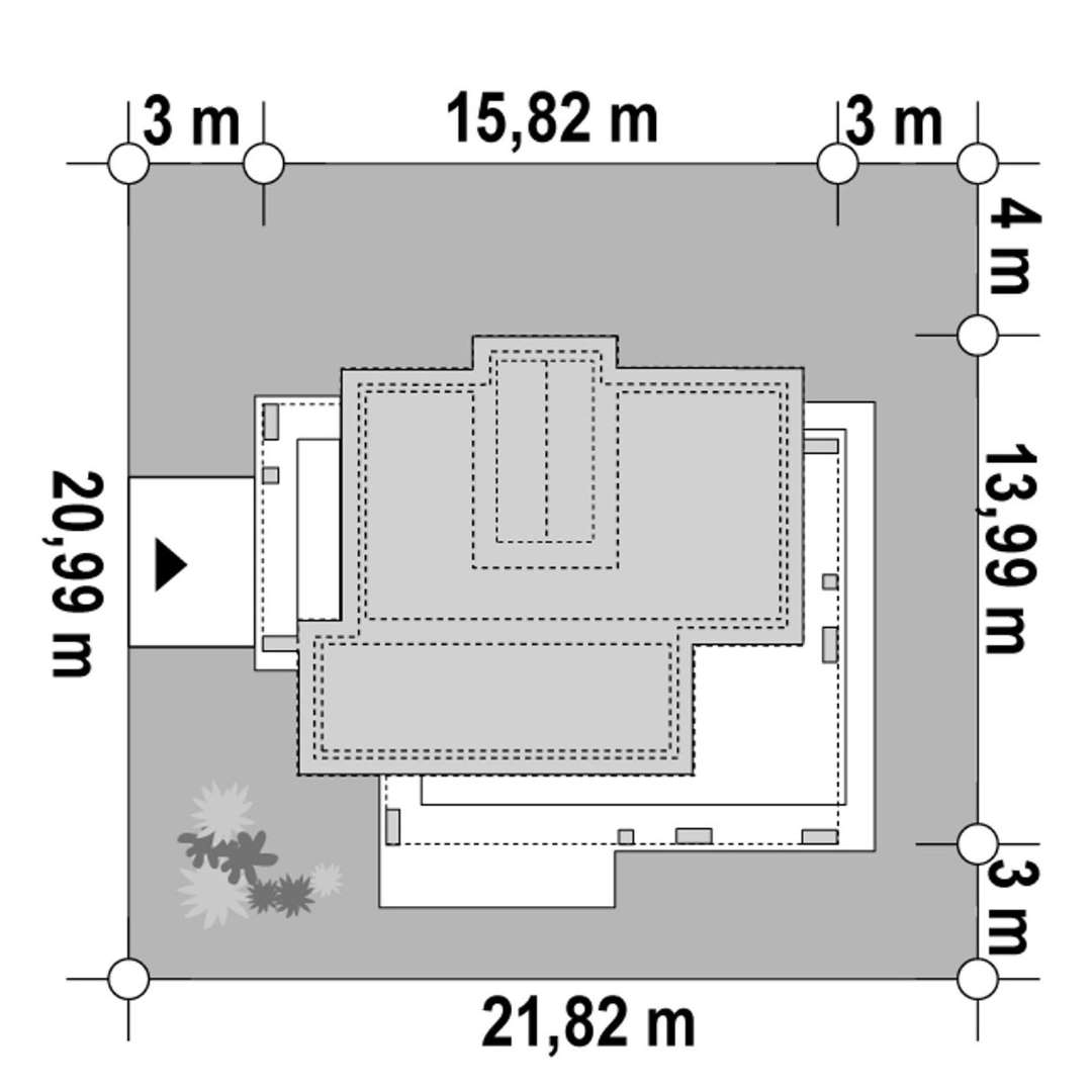 Plan amplasament Casă parter 104 mp utili, 3 dormitoare, 2 băi