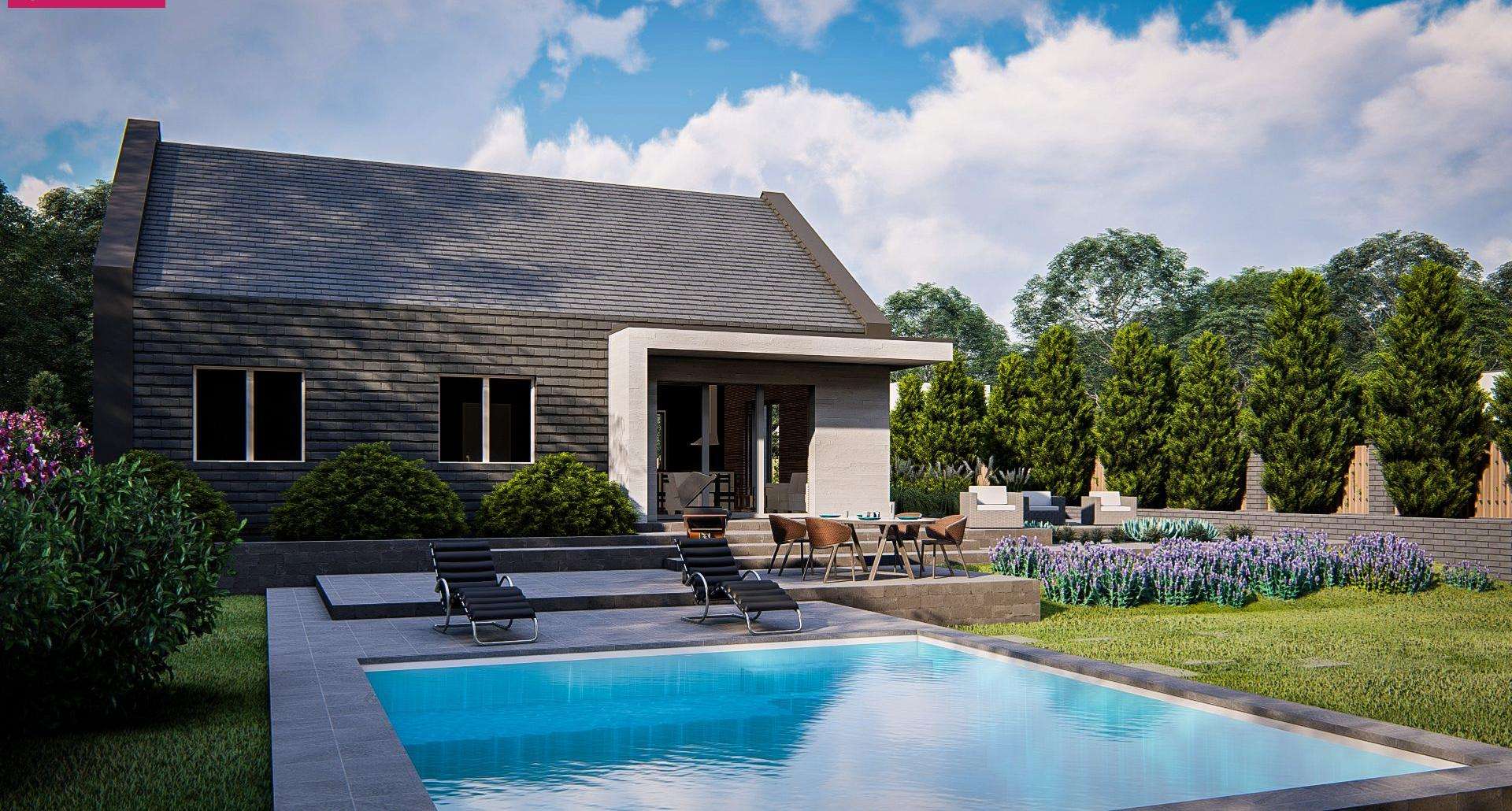 Fatada Casă parter 92 mp utili, 3 dormitoare, 2 băi