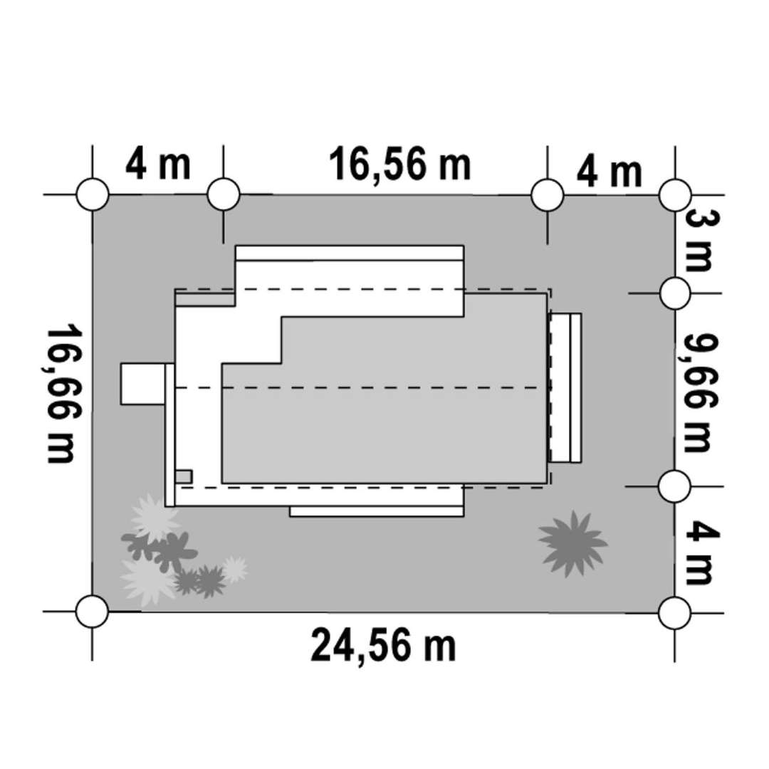 Plan amplasament Casă parter 107 mp utili, 2 dormitoare, 2 băi