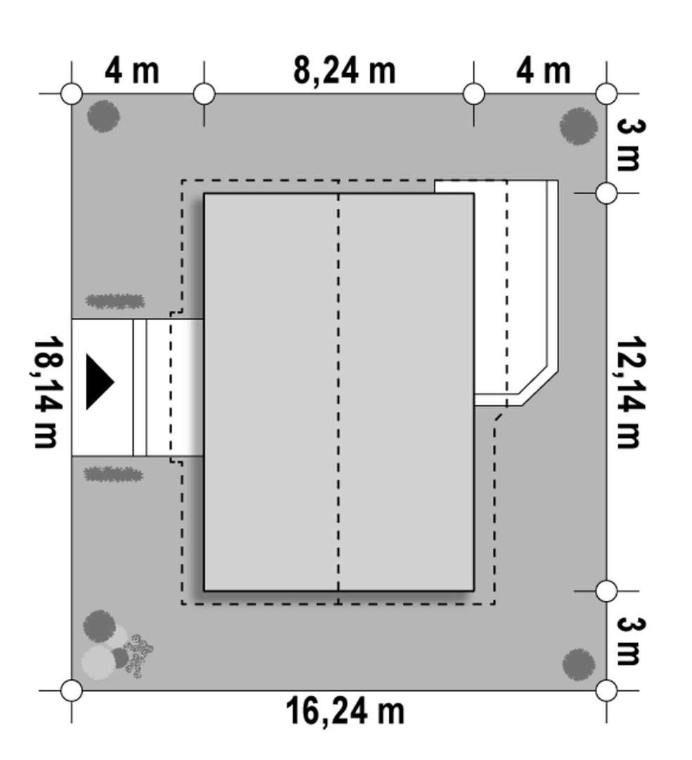 Plan amplasament Casă parter 82 mp utili, 3 dormitoare, o baie