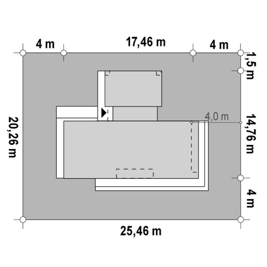 Plan amplasament Casă parter 109 mp utili, 3 dormitoare, o baie