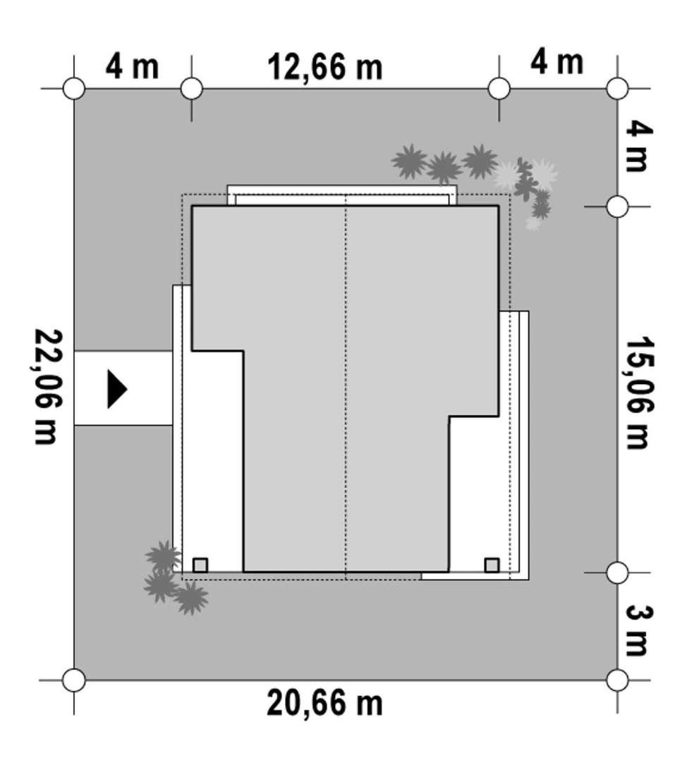 Plan amplasament Casă parter 126 mp utili, 4 dormitoare, 2 băi