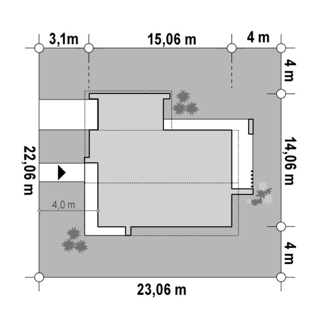 Plan amplasament Casă parter 111 mp utili, 3 dormitoare, 2 băi