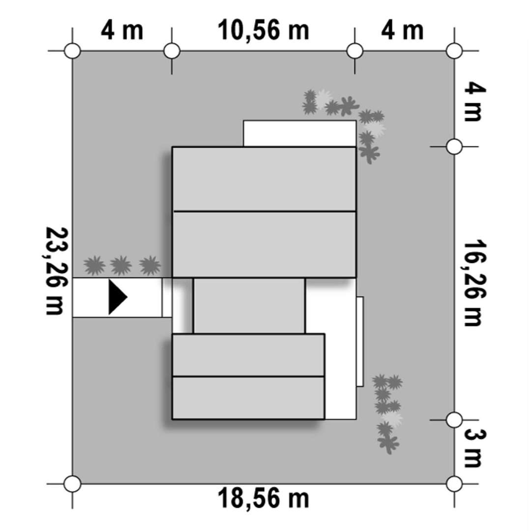 Plan amplasament Casă parter 115 mp utili, 3 dormitoare, 2 băi