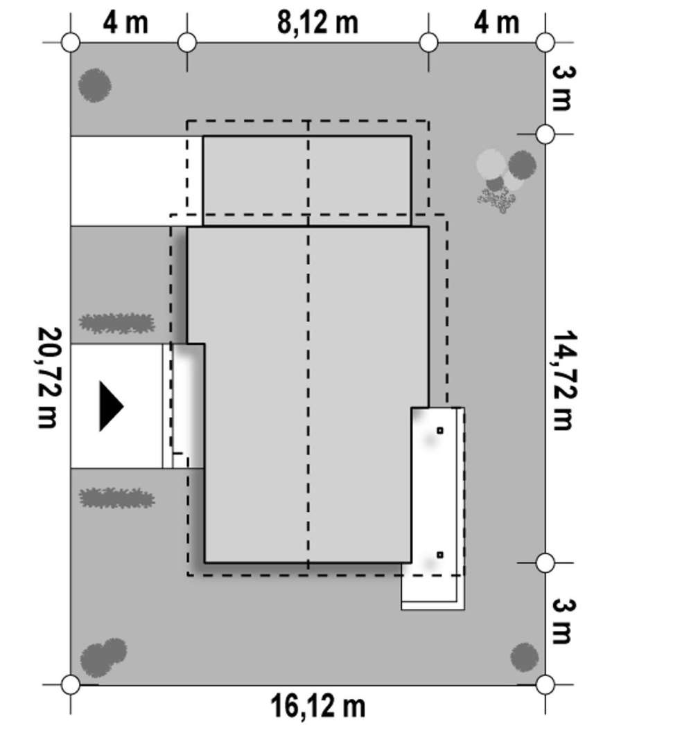 Plan amplasament Casă parter 64 mp utili, 2 dormitoare, o baie