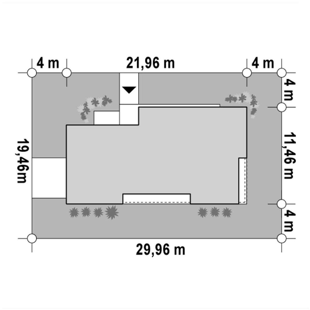 Plan amplasament Casă parter 120 mp utili, 3 dormitoare, 2 băi