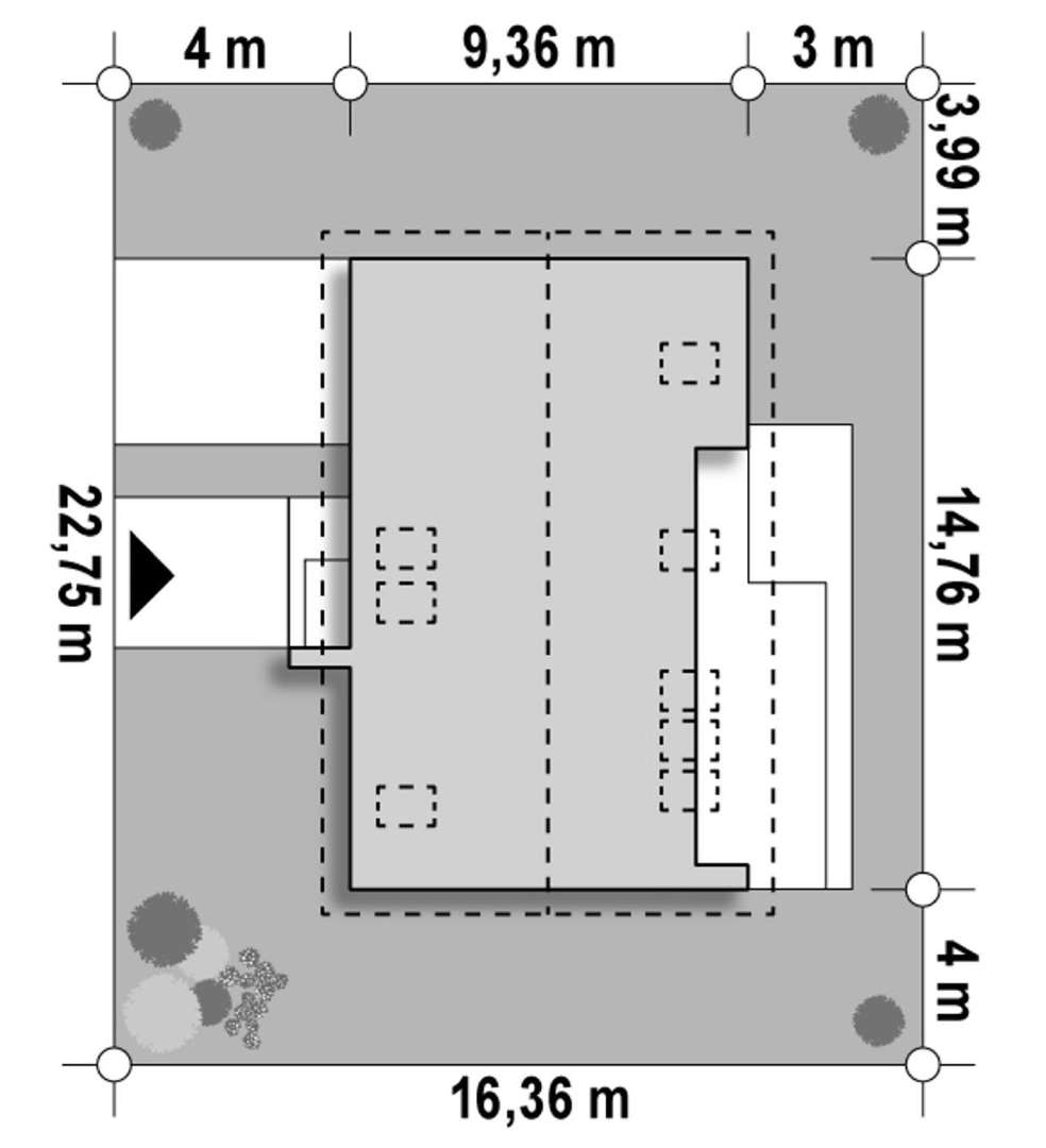 Plan amplasament Casă cu mansardă 148 mp utili, un dormitor, 3 băi