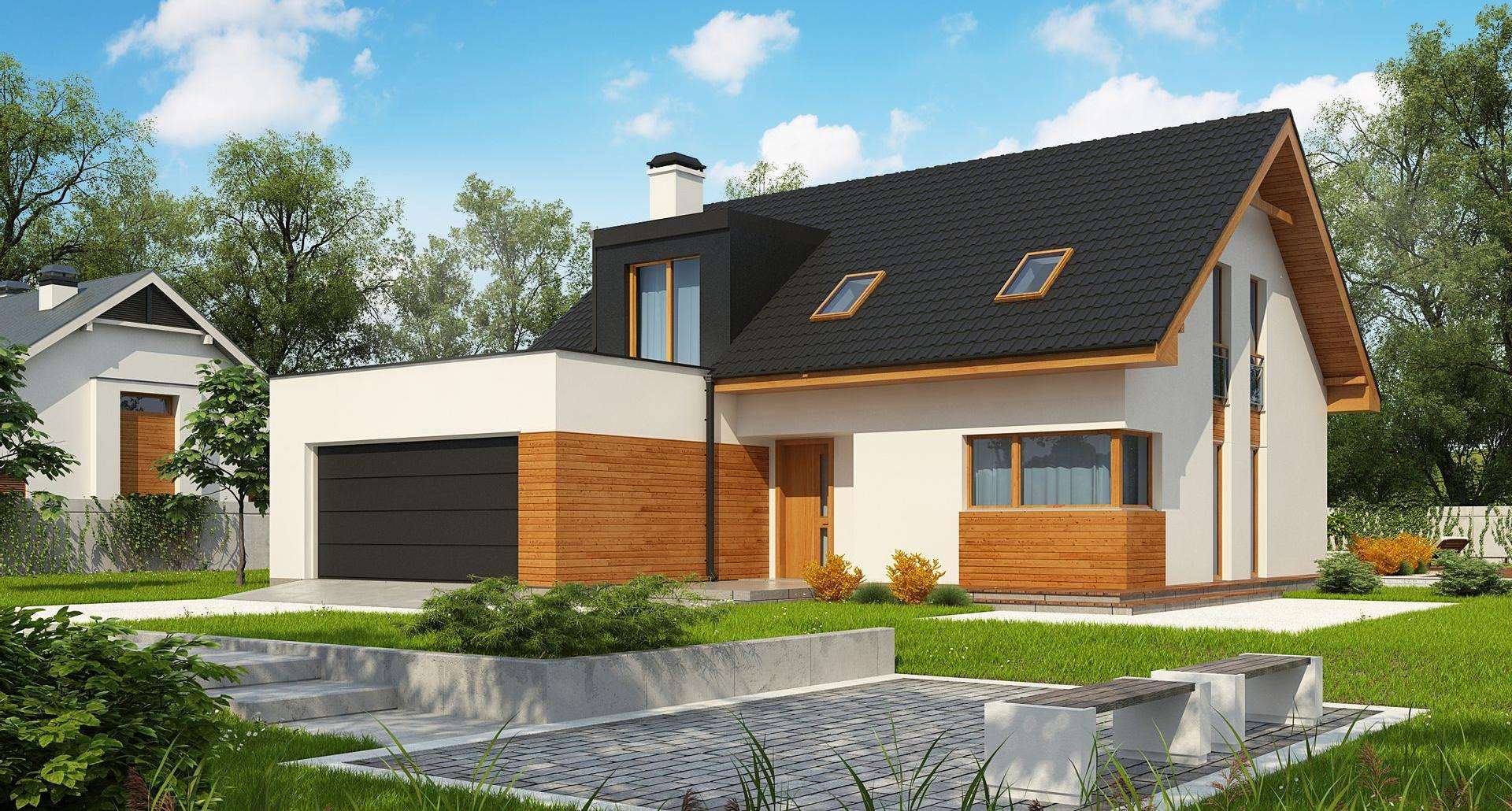 Fatada Casă cu mansardă 157 mp utili, un dormitor, 3 băi