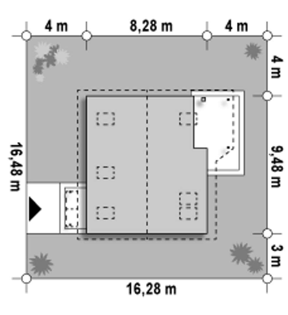 Plan amplasament Casă cu mansardă 87 mp utili, un dormitor, 2 băi