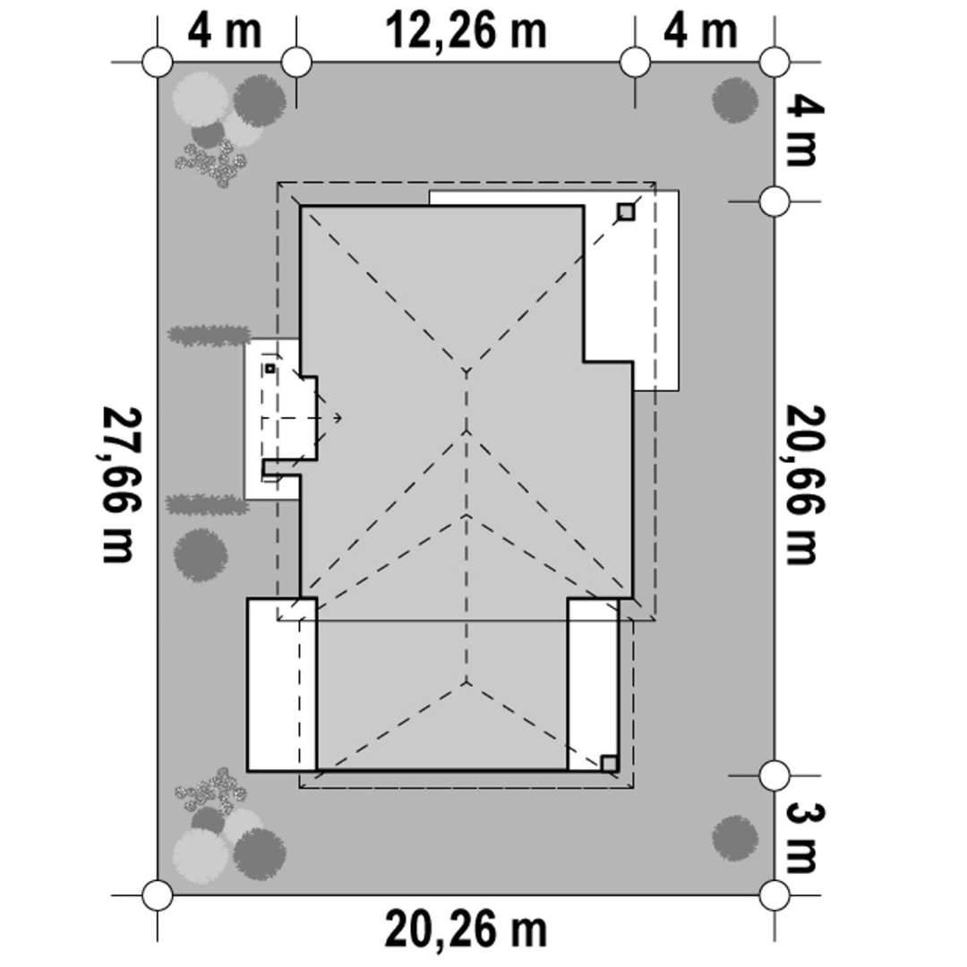 Plan amplasament Casă parter 131 mp utili, 2 dormitoare, 2 băi