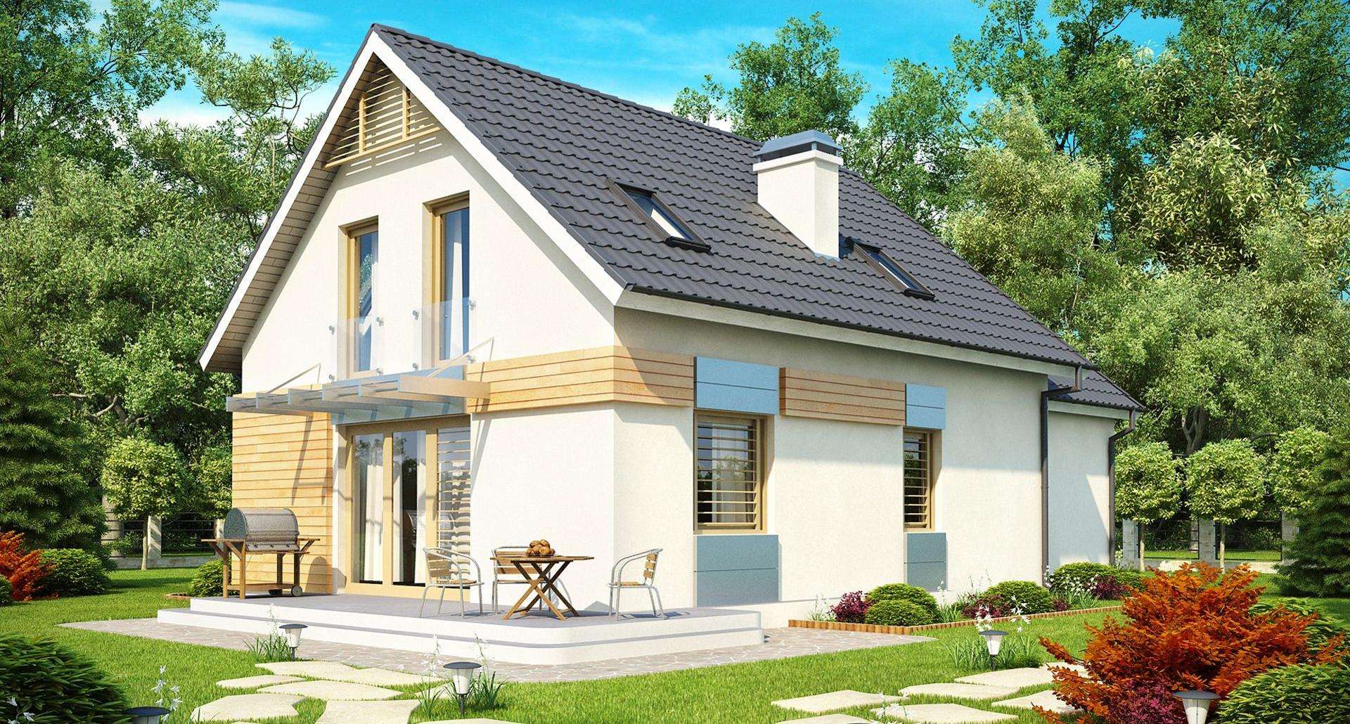 Fatada Casă cu mansardă 130 mp utili, un dormitor, o baie