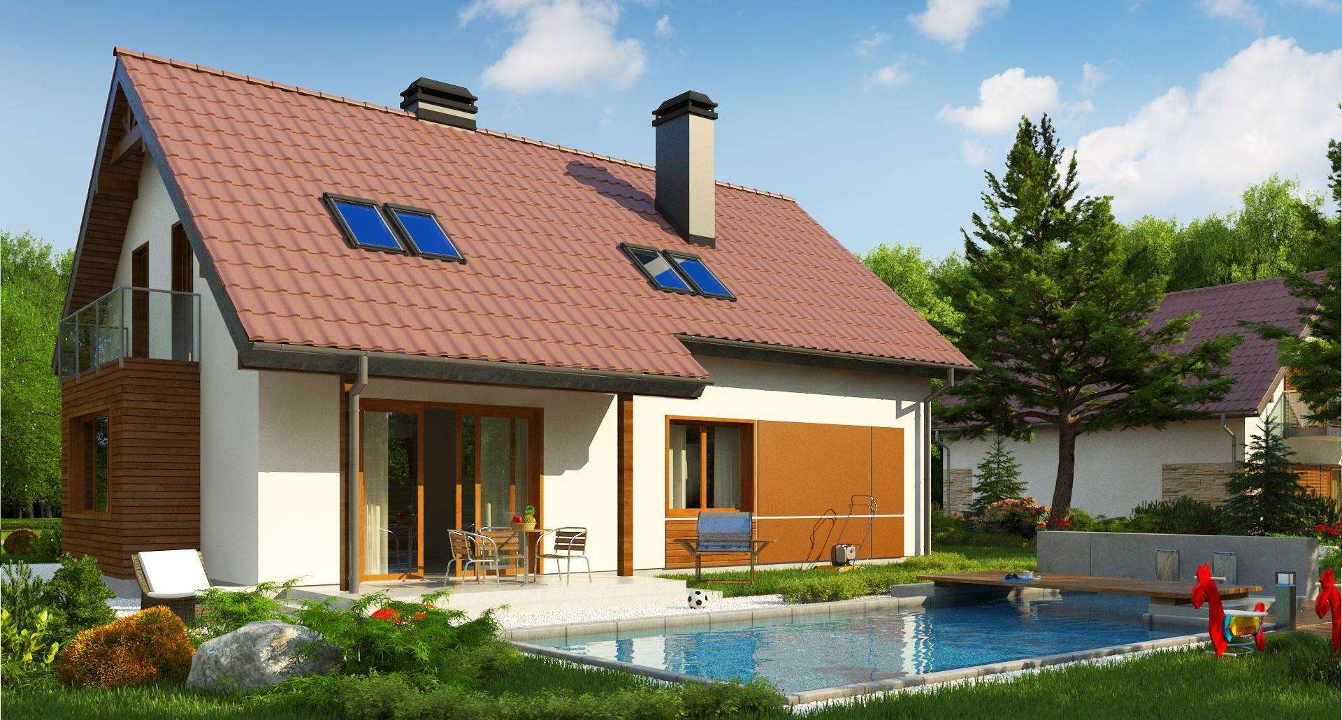 Fatada Casă cu mansardă 133 mp utili, un dormitor, 3 băi