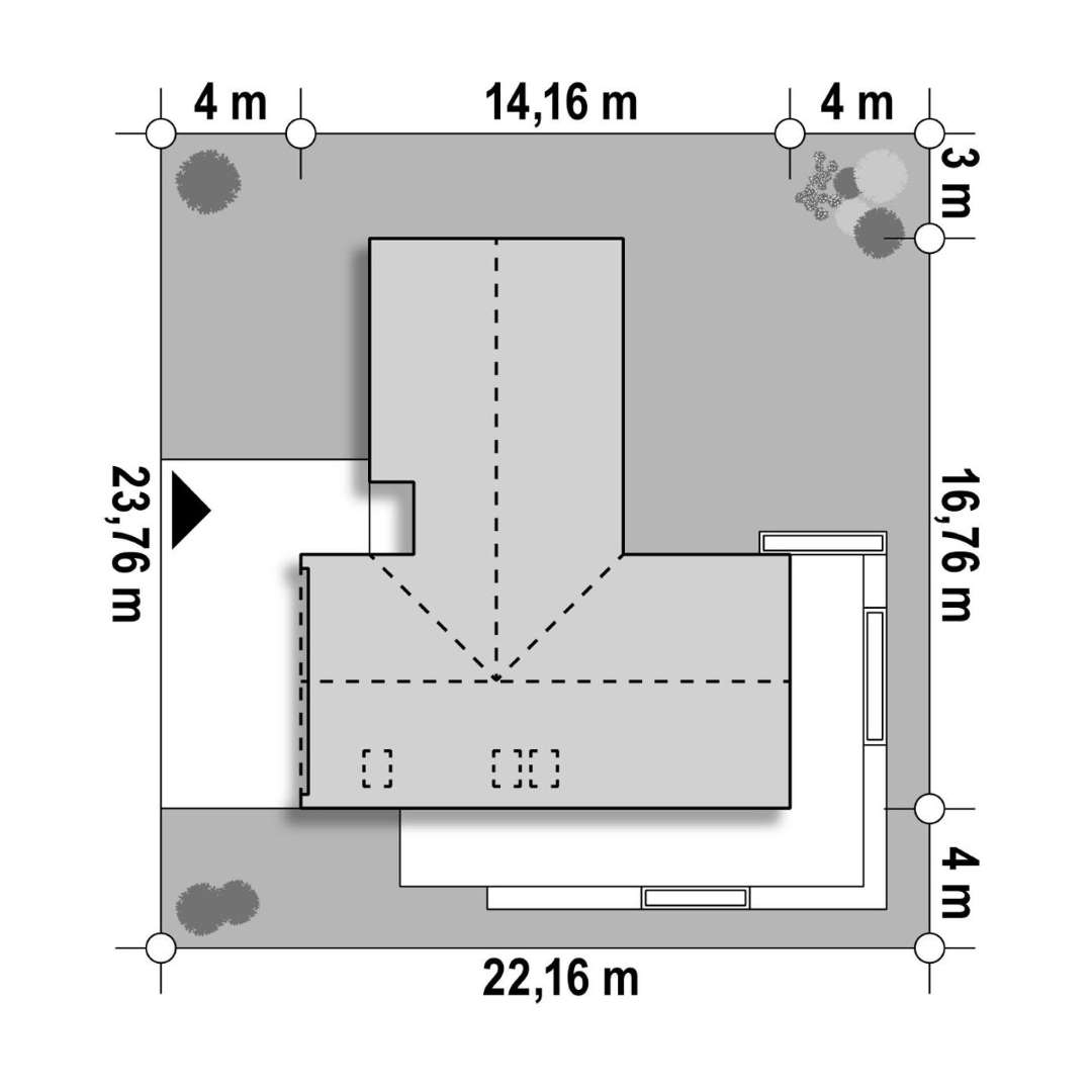 Plan amplasament Casă cu mansardă 161 mp utili, un dormitor, 2 băi