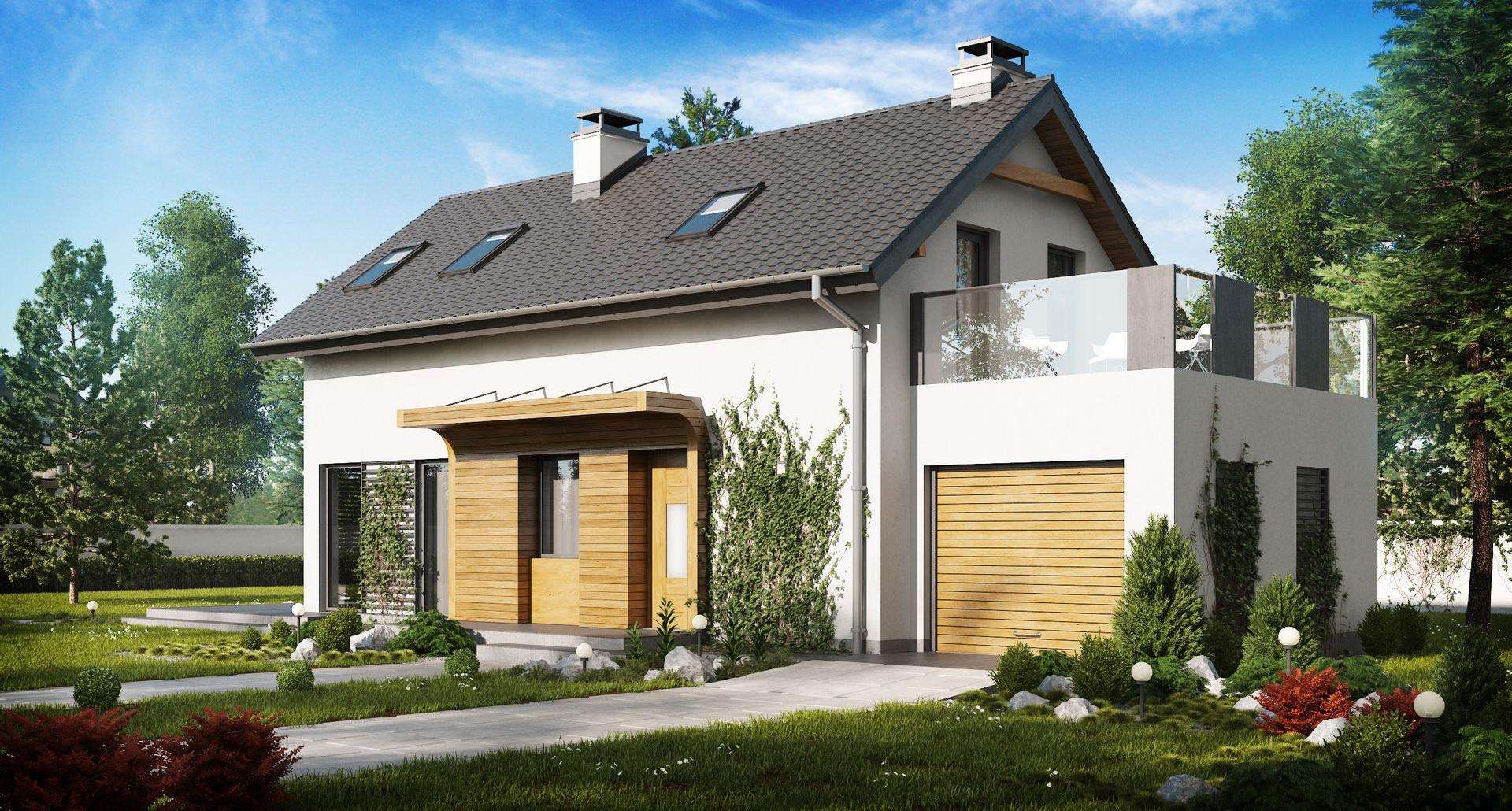 Fatada Casă cu mansardă 92 mp utili, un dormitor, o baie