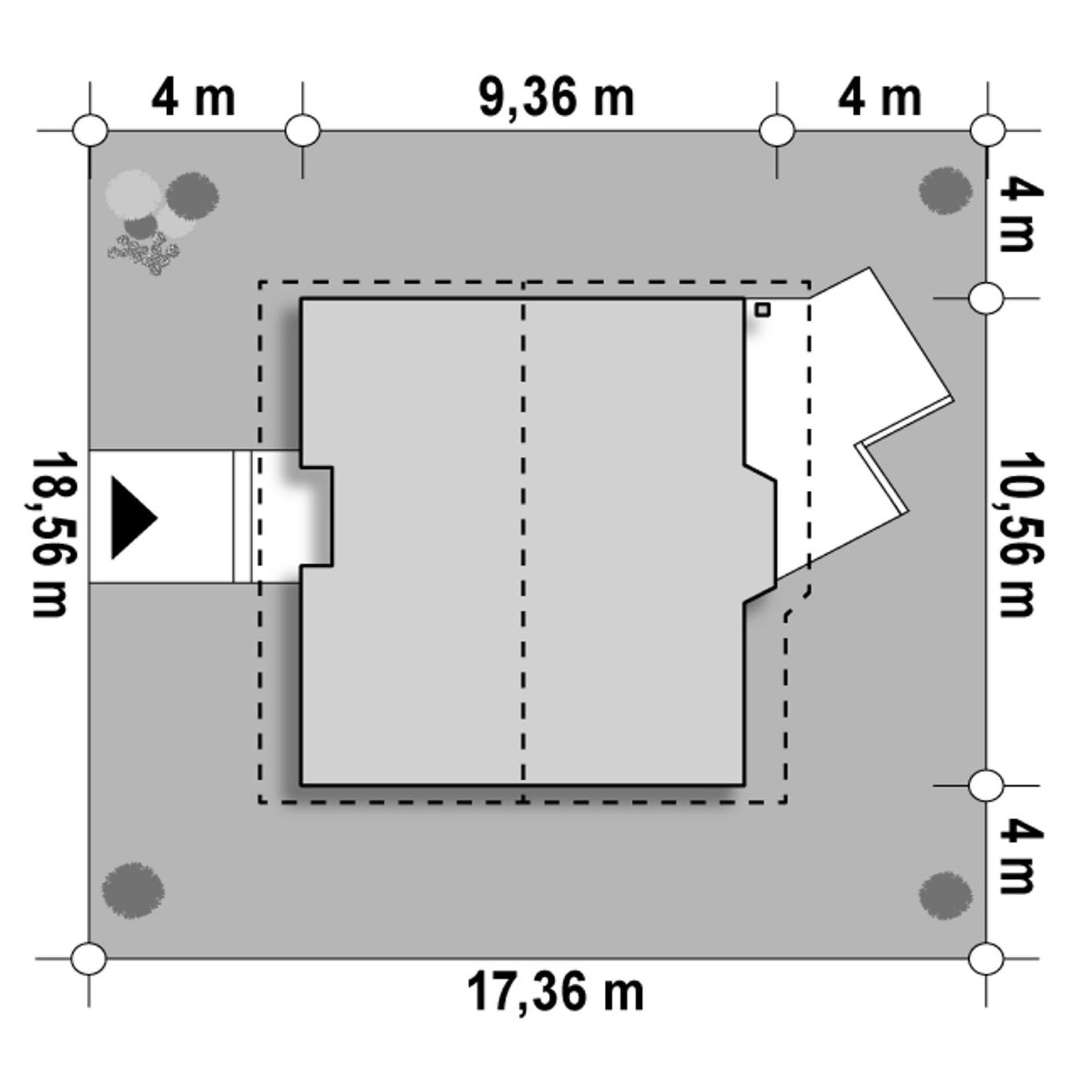 Plan amplasament Casă cu mansardă 107 mp utili, un dormitor, o baie