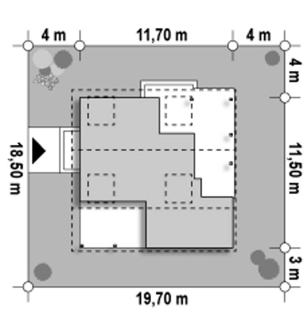 Plan amplasament Casă cu mansardă 89 mp utili, un dormitor, 2 băi
