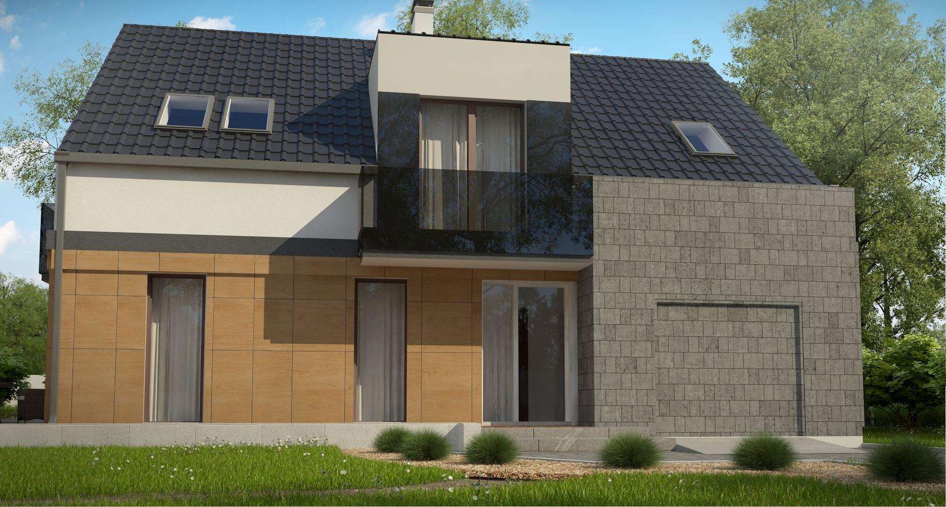 Fatada Casă cu mansardă 133 mp utili, un dormitor, 2 băi