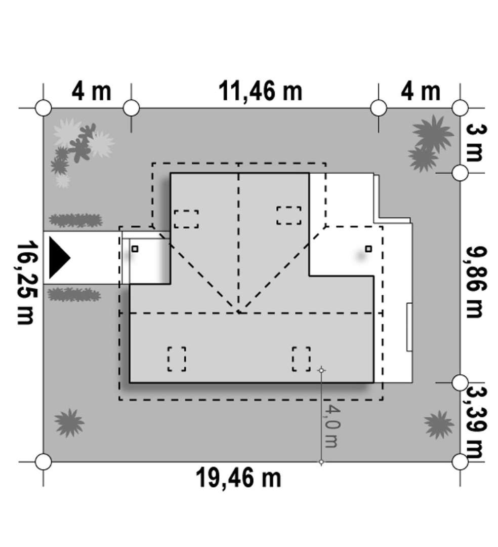 Plan amplasament Casă cu mansardă 117 mp utili, un dormitor, 2 băi
