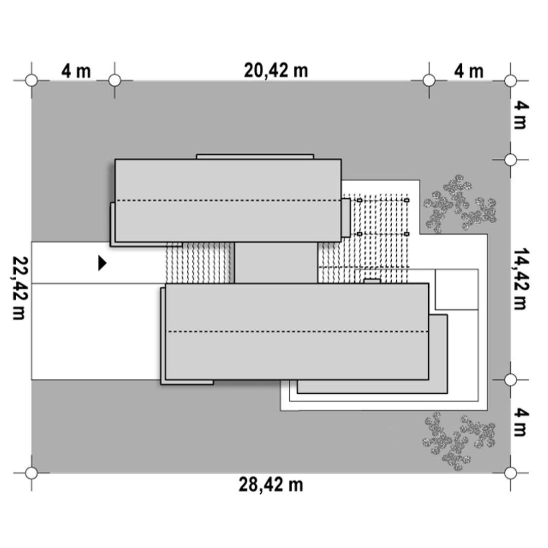 Plan amplasament Casă parter 134 mp utili, 3 dormitoare, 2 băi