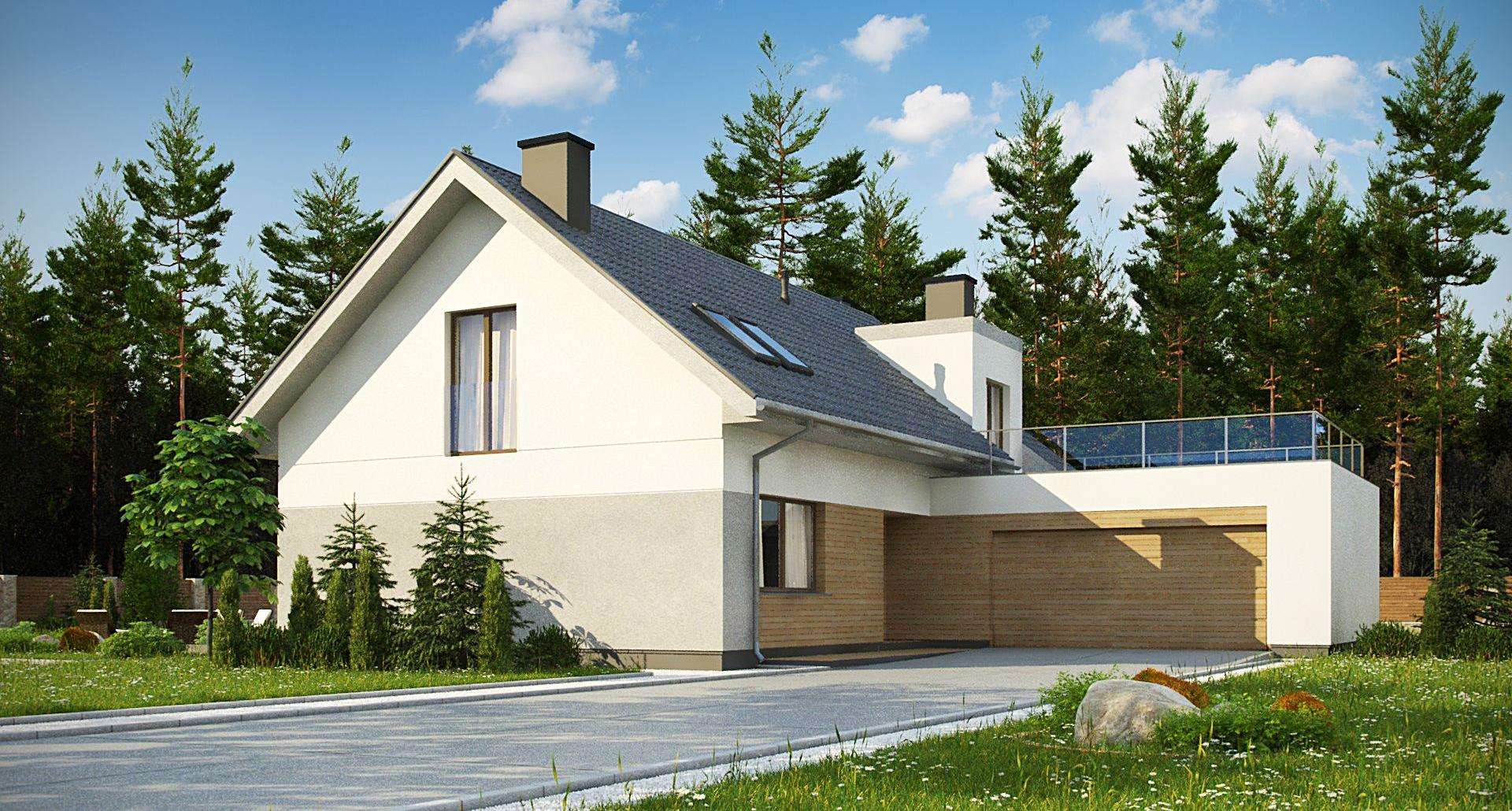 Fatada Casă cu mansardă 173 mp utili, un dormitor, 3 băi