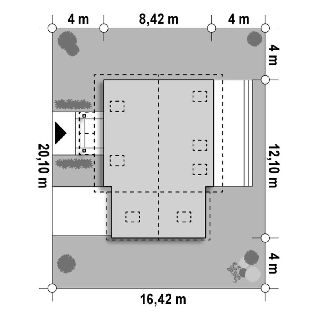 Plan amplasament Casă cu mansardă 91 mp utili, un dormitor, o baie
