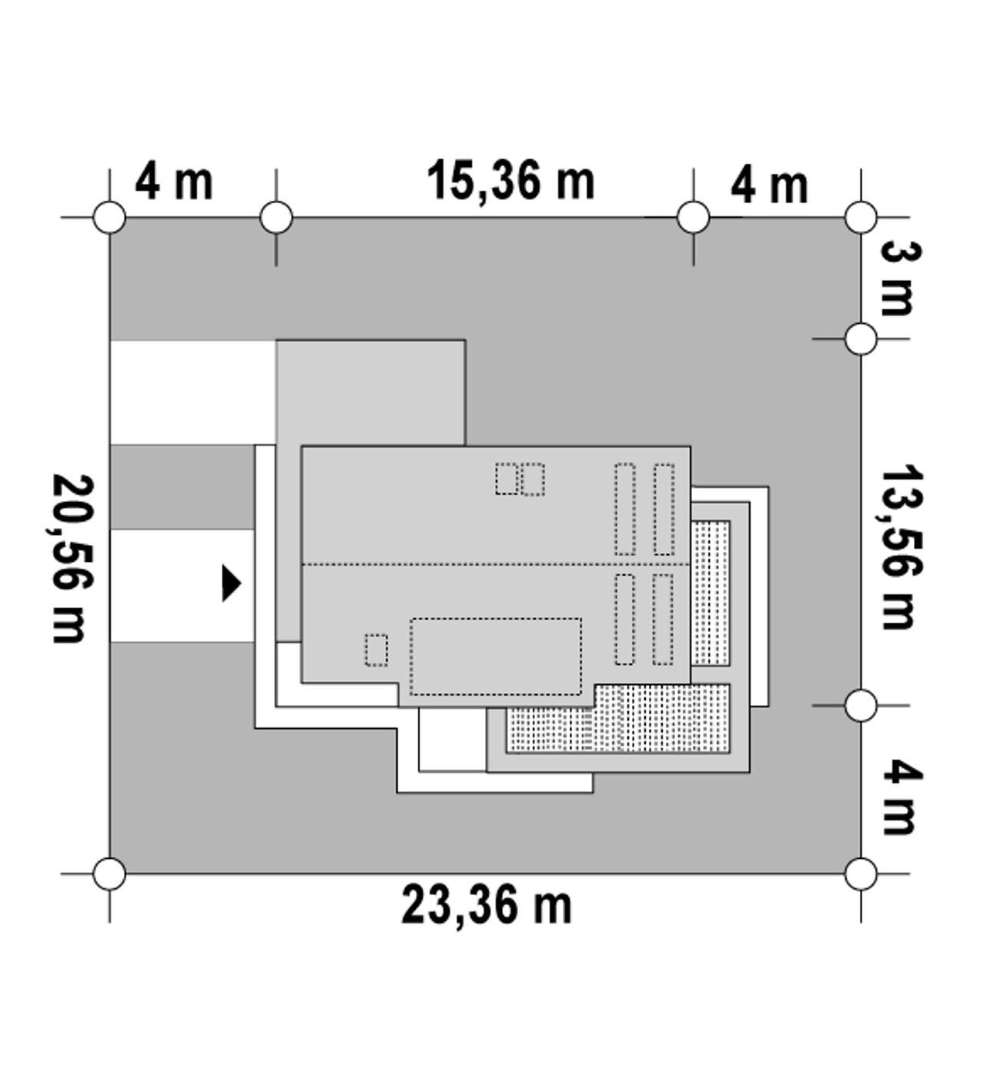 Plan amplasament Casă cu mansardă 152 mp utili, un dormitor, 3 băi