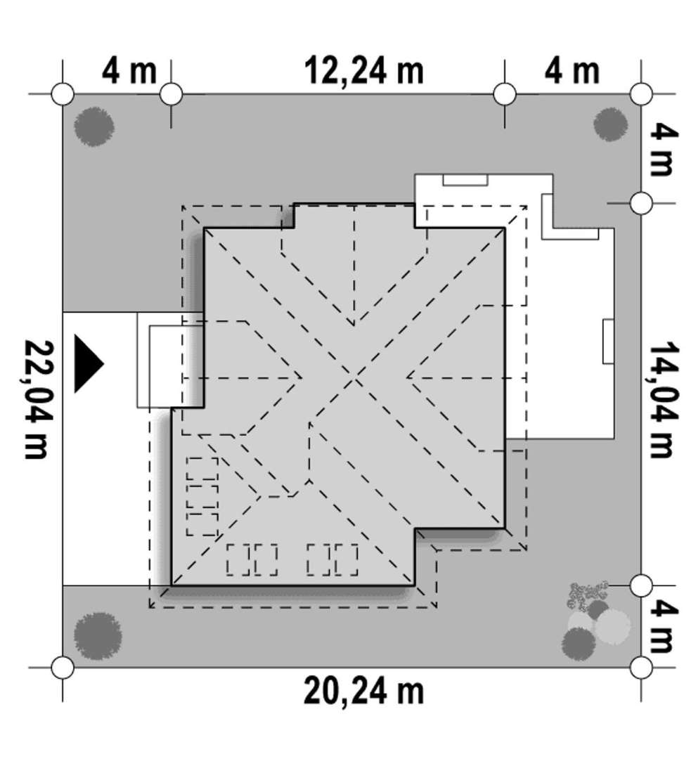 Plan amplasament Casă cu mansardă 157 mp utili, un dormitor, 2 băi