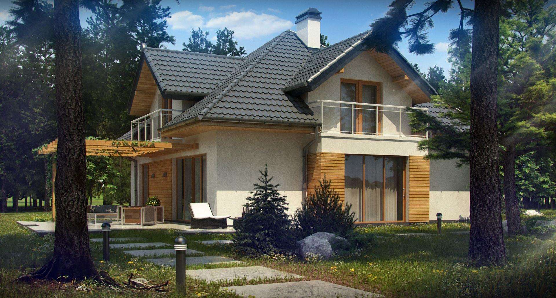 Fatada Casă cu mansardă 157 mp utili, un dormitor, 2 băi