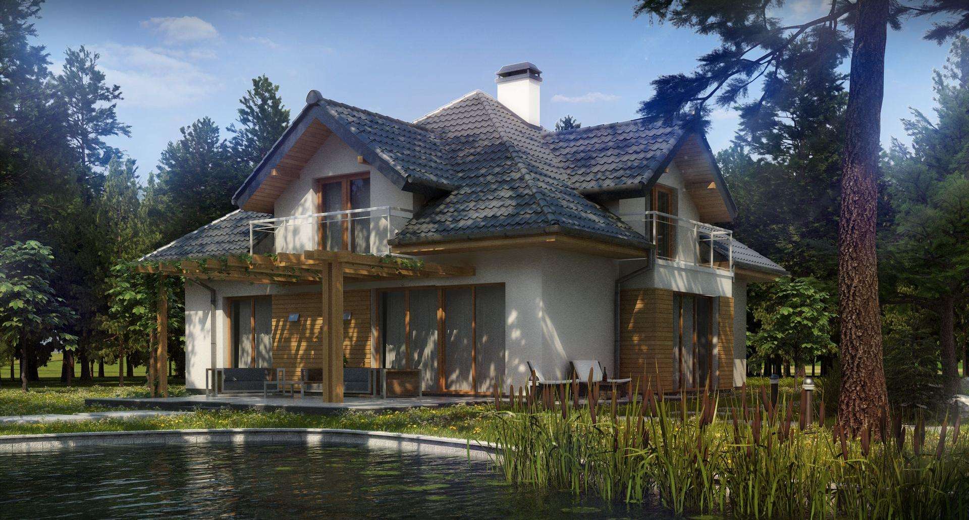Fatada Casă cu mansardă 157 mp utili, un dormitor, 2 băi